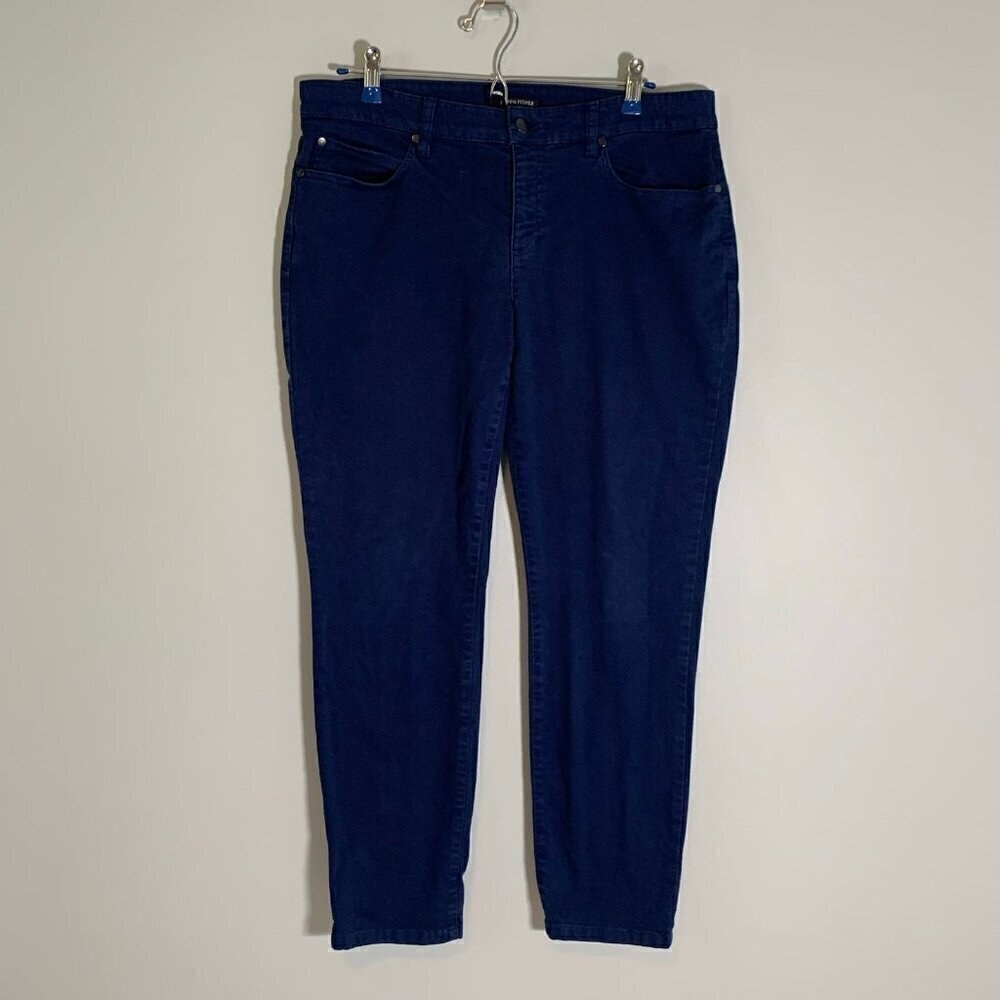 Eileen Fisher Womens Size 10 Navy Blue Organic Cotton Stretch Slim Leg‎ Pants